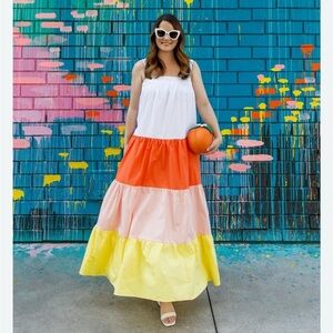 English Factory Colorblock Multicolor Stripe Coastal Midi Sun Dress Medium